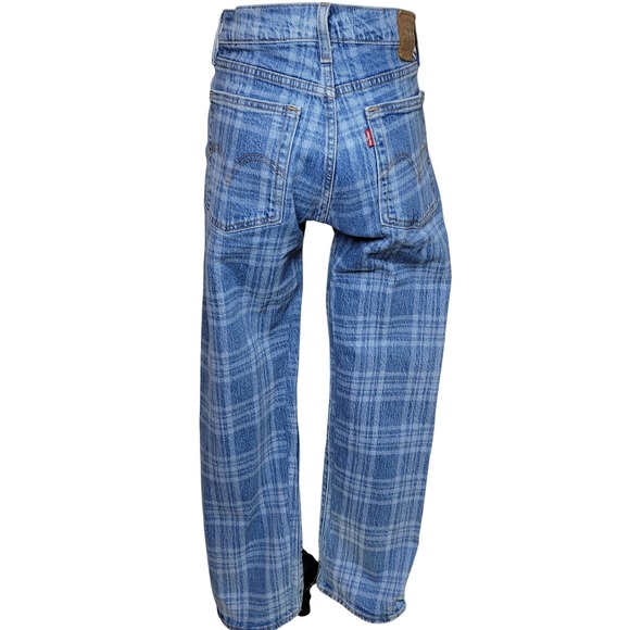 Levi's Wedgie Straight Plaid Jeans Size 26 Blue Check High Rise Academia - Picture 7 of 9